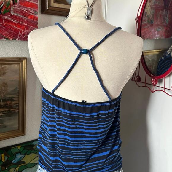 love tease blue black striped beaded tank top - Picture 3 of 4